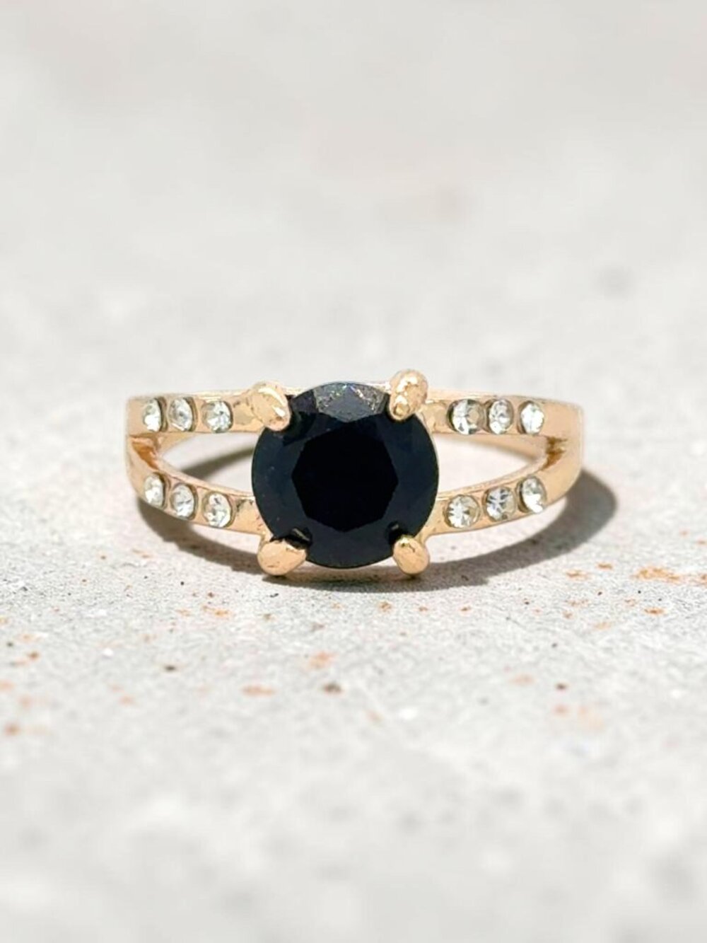 Gold-Tone Fashion Ring with Black and White Rhinestones